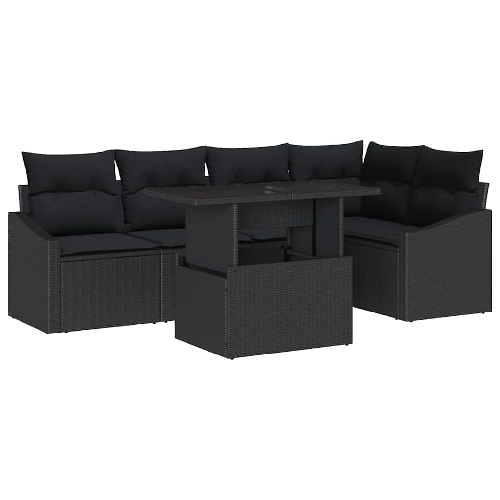 Conjunto de sofá de jardín 6 pcs Negro ratán sintético
