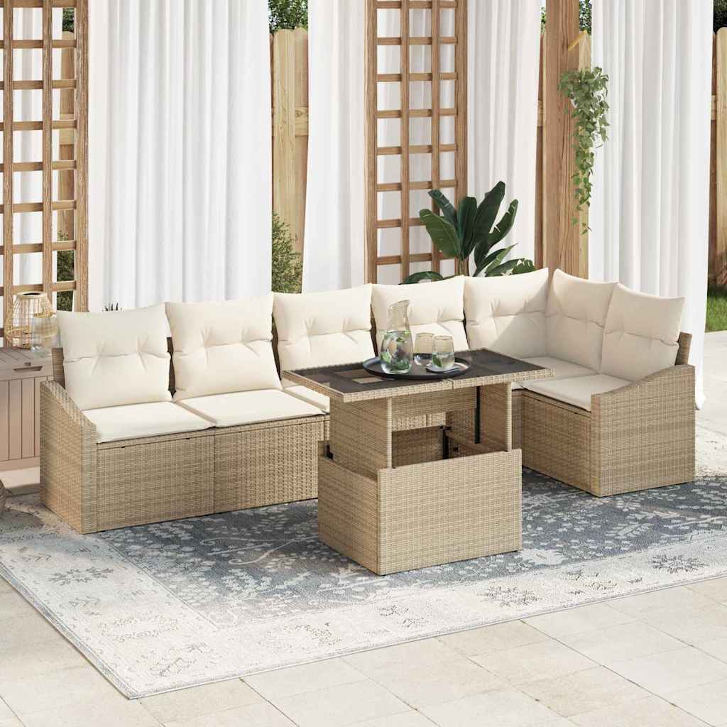 Conjunto de sofá de jardín 7 pcs Beige y Crema ratán sintético