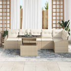 Conjunto de sofá de jardín 7 pcs Beige y Crema ratán sintético