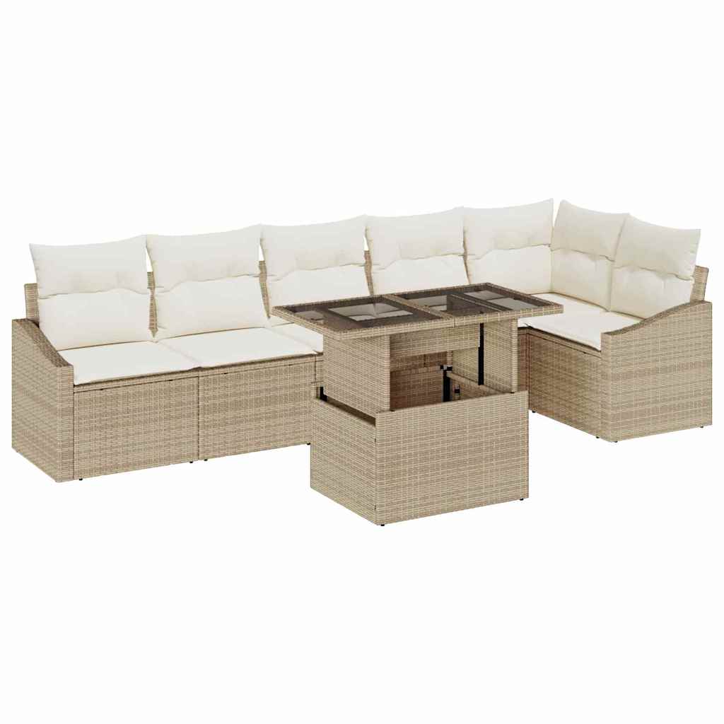 Conjunto de sofá de jardín 7 pcs Beige y Crema ratán sintético