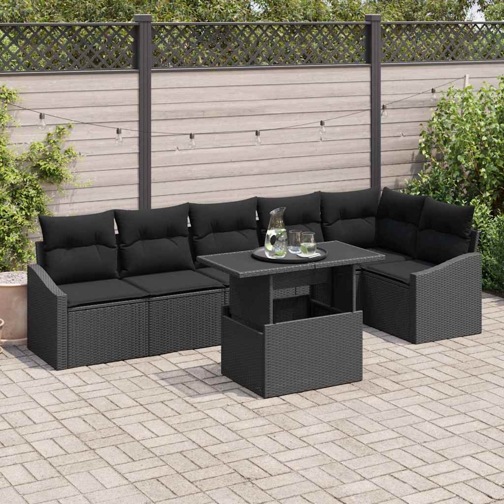 Conjunto de sofá de jardín 7 pcs Beige y Crema ratán sintético
