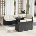 Conjunto de sofá de jardín 9 pcs Negro y crema ratán sintético