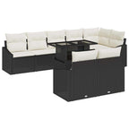 Conjunto de sofá de jardín 9 pcs Negro y crema ratán sintético
