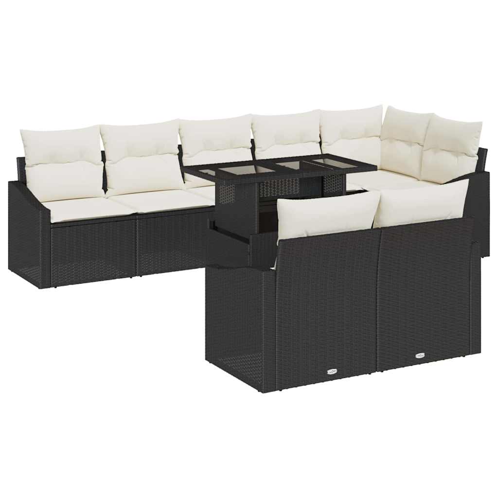 Conjunto de sofá de jardín 9 pcs Negro y crema ratán sintético