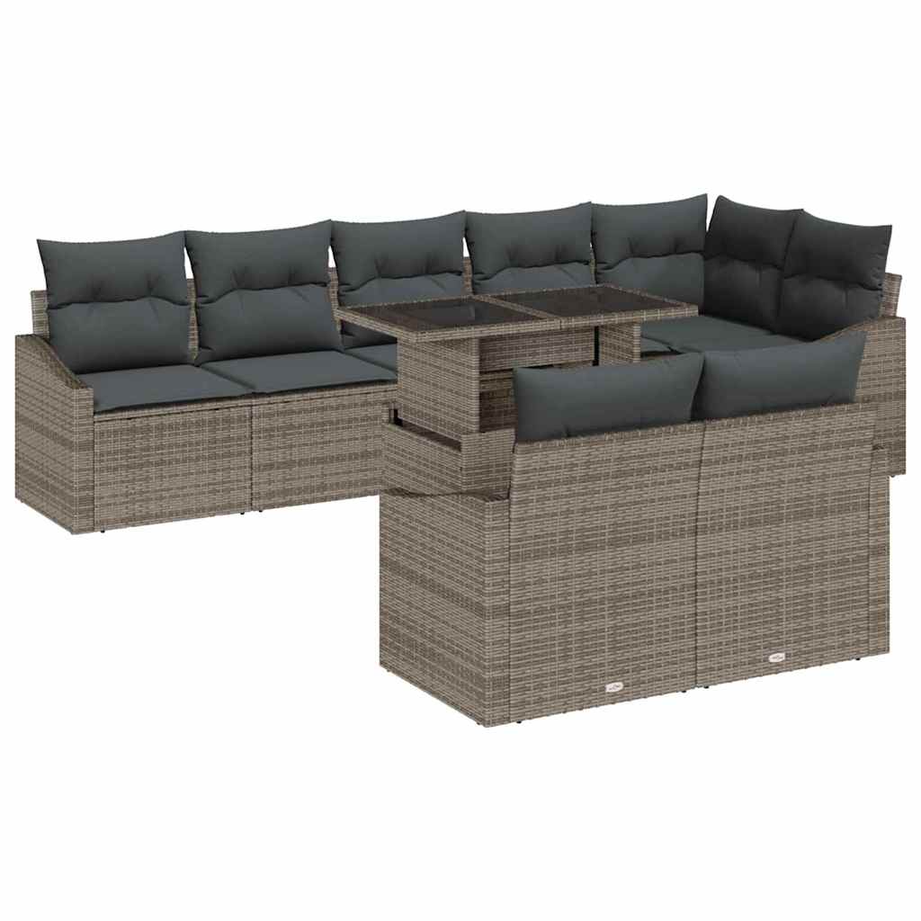 Conjunto de sofá de jardín con cojín 9 pcs Gris ratán sintético