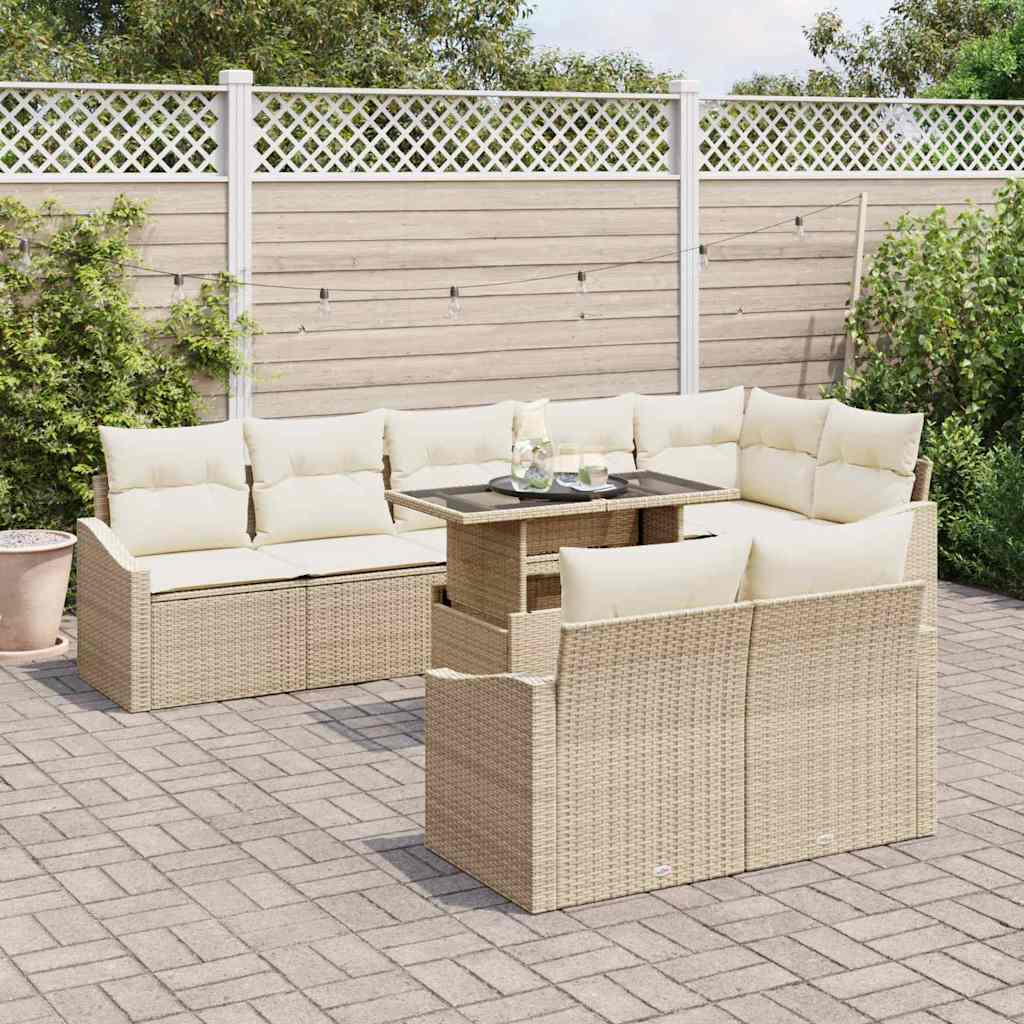 Conjunto de sofá de jardín 9 pcs Beige y Crema ratán sintético