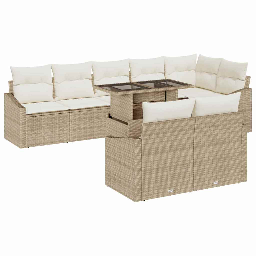 Conjunto de sofá de jardín 9 pcs Beige y Crema ratán sintético