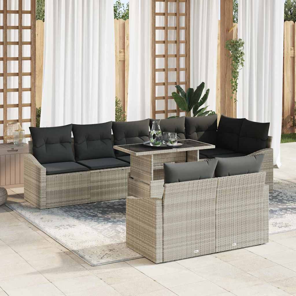 Conjunto de sofá de jardín 9 pcs Beige y Crema ratán sintético