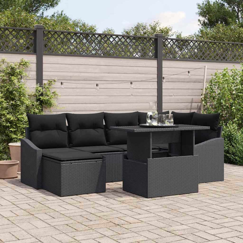 Conjunto de sofá de jardín con cojín 7 pcs Marrón y crema