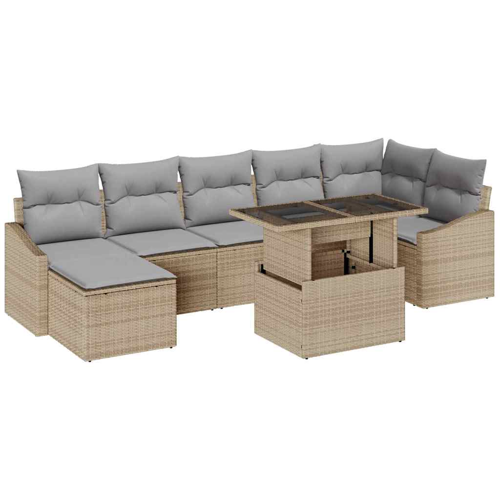 Conjunto de sofá de jardín con cojín 8 pcs Beige y Gris Claro