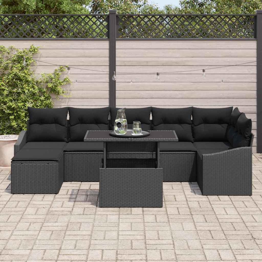 Conjunto de sofá de jardín 8 pcs Negro ratán sintético
