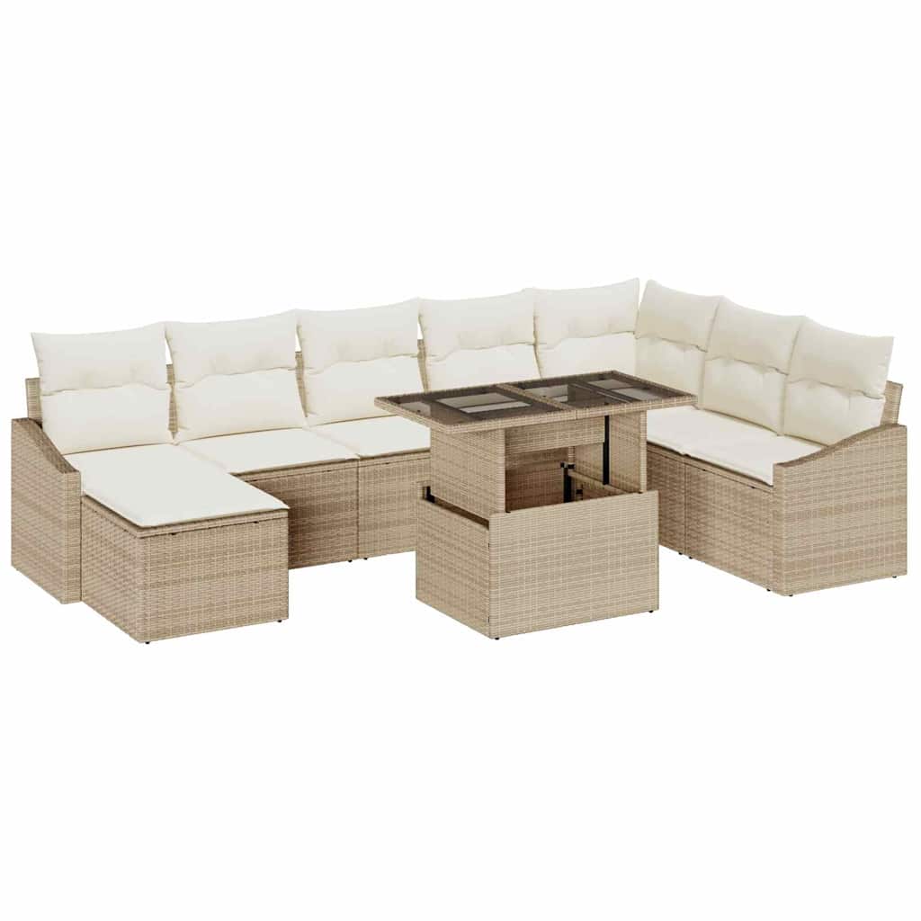 Juego de Sofá con cojín 9 pcs Beige y Crema ratán sintético