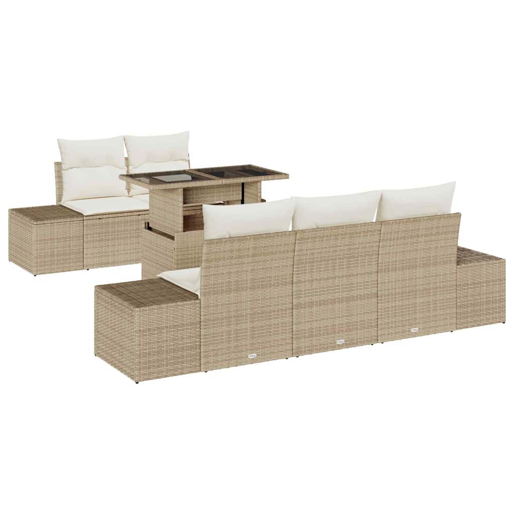 Juego de Sofá con cojín 6 pcs Beige y Crema ratán sintético