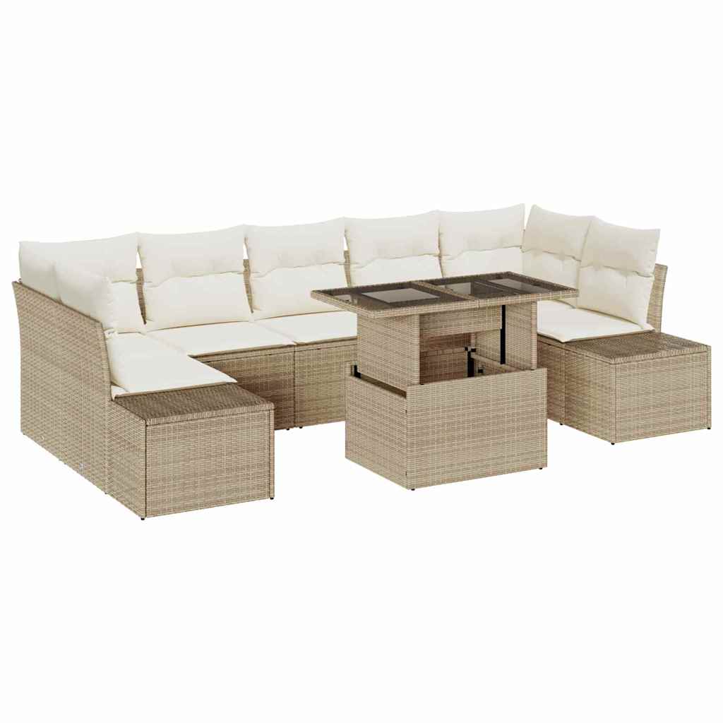 Juego de Sofá con cojín 8 pcs Beige y Crema ratán sintético