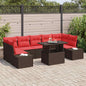 Conjunto de Sofás de Jardim 8 Peças em Vime Sintético Castanho e Vermelho