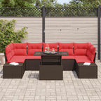 Conjunto de sofá de jardín 8 pcs Marrón y Rojo ratán sintético