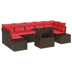 Conjunto de sofá de jardín 8 pcs Marrón y Rojo ratán sintético