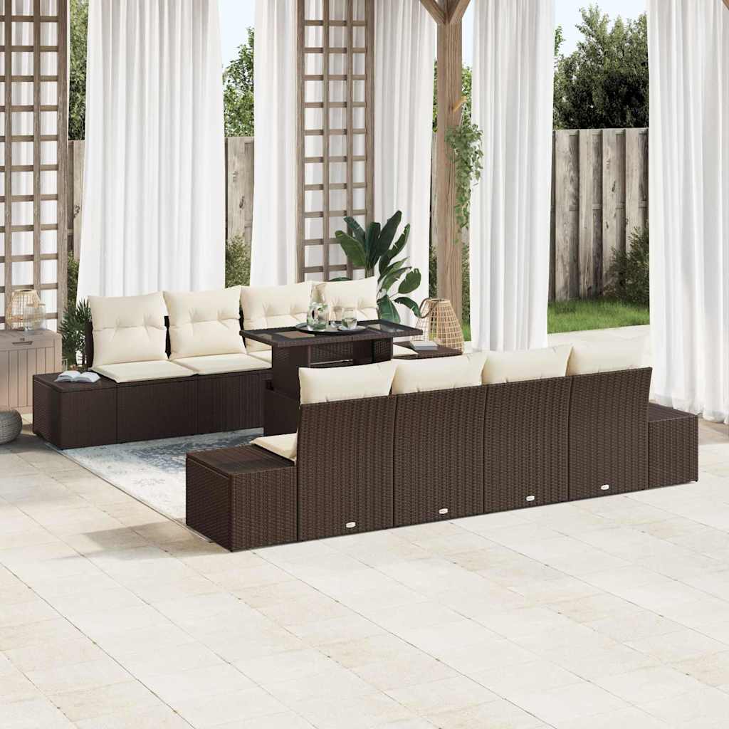 Conjunto de sofá de jardín 9 pcs Beige y Crema ratán sintético