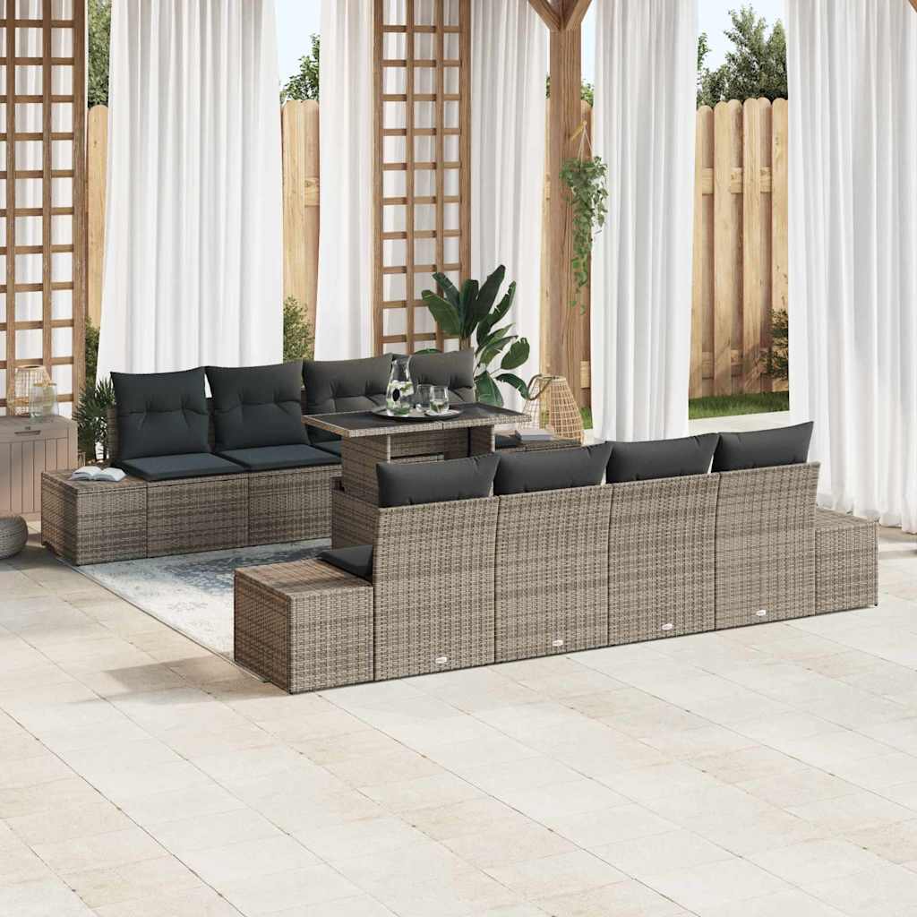Conjunto de sofá de jardín 9 pcs Beige y Crema ratán sintético