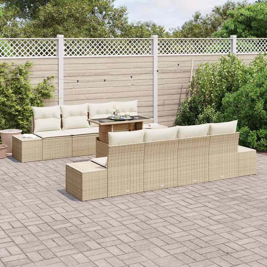Conjunto de sofá de jardín 9 pcs Beige y Crema ratán sintético