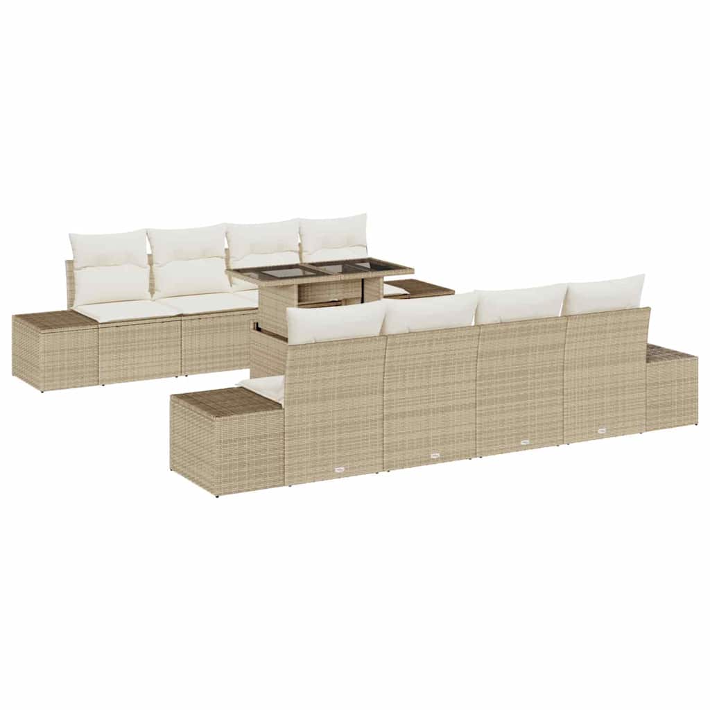 Conjunto de sofá de jardín 9 pcs Beige y Crema ratán sintético