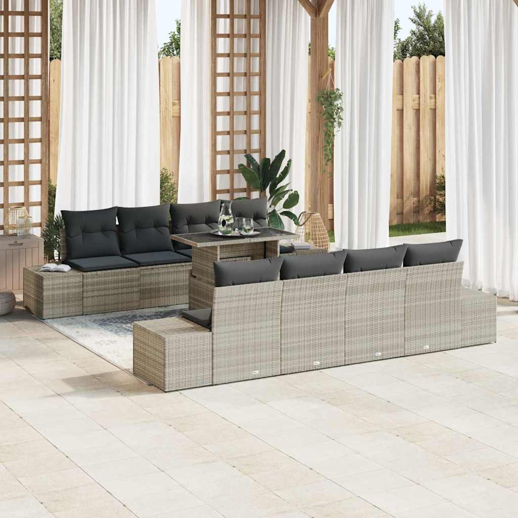 Conjunto de sofá de jardín 9 pcs Beige y Crema ratán sintético