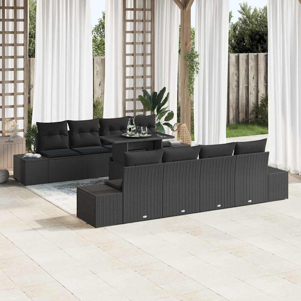 Conjunto de sofá de jardín 9 pcs Beige y Crema ratán sintético