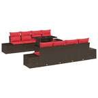 Conjunto de sofá de jardín 9 pcs Marrón y Rojo ratán sintético