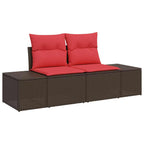 Conjunto de sofá de jardín 9 pcs Marrón y Rojo ratán sintético