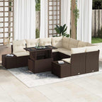 Conjunto de sofá de jardín 9 pcs Marrón y crema ratán sintético