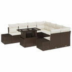 Conjunto de sofá de jardín 9 pcs Marrón y crema ratán sintético