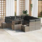 Conjunto de sofá de jardín con cojín 9 pcs Gris ratán sintético