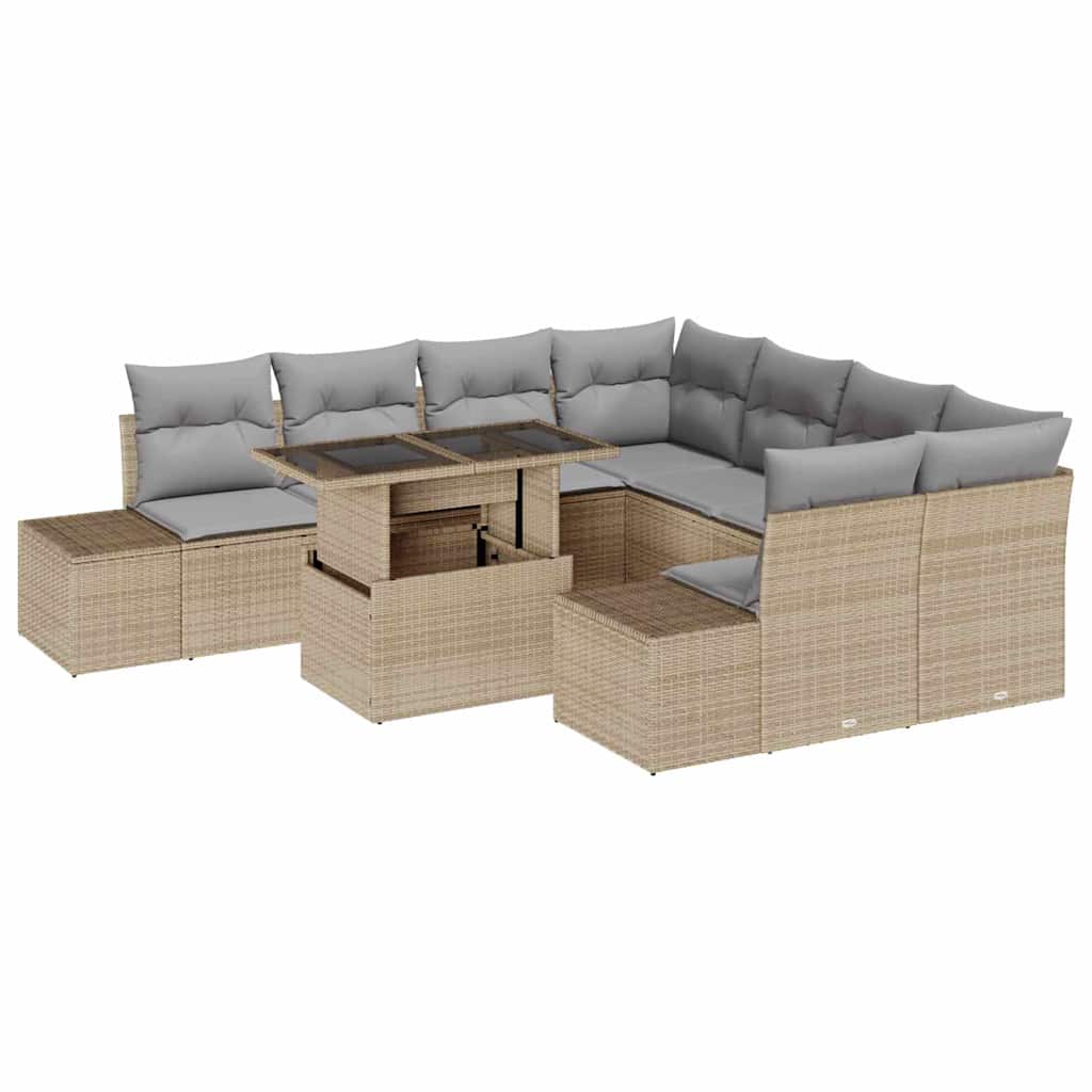 Conjunto de sofá de jardín con cojín 9 pcs Beige y Gris Claro
