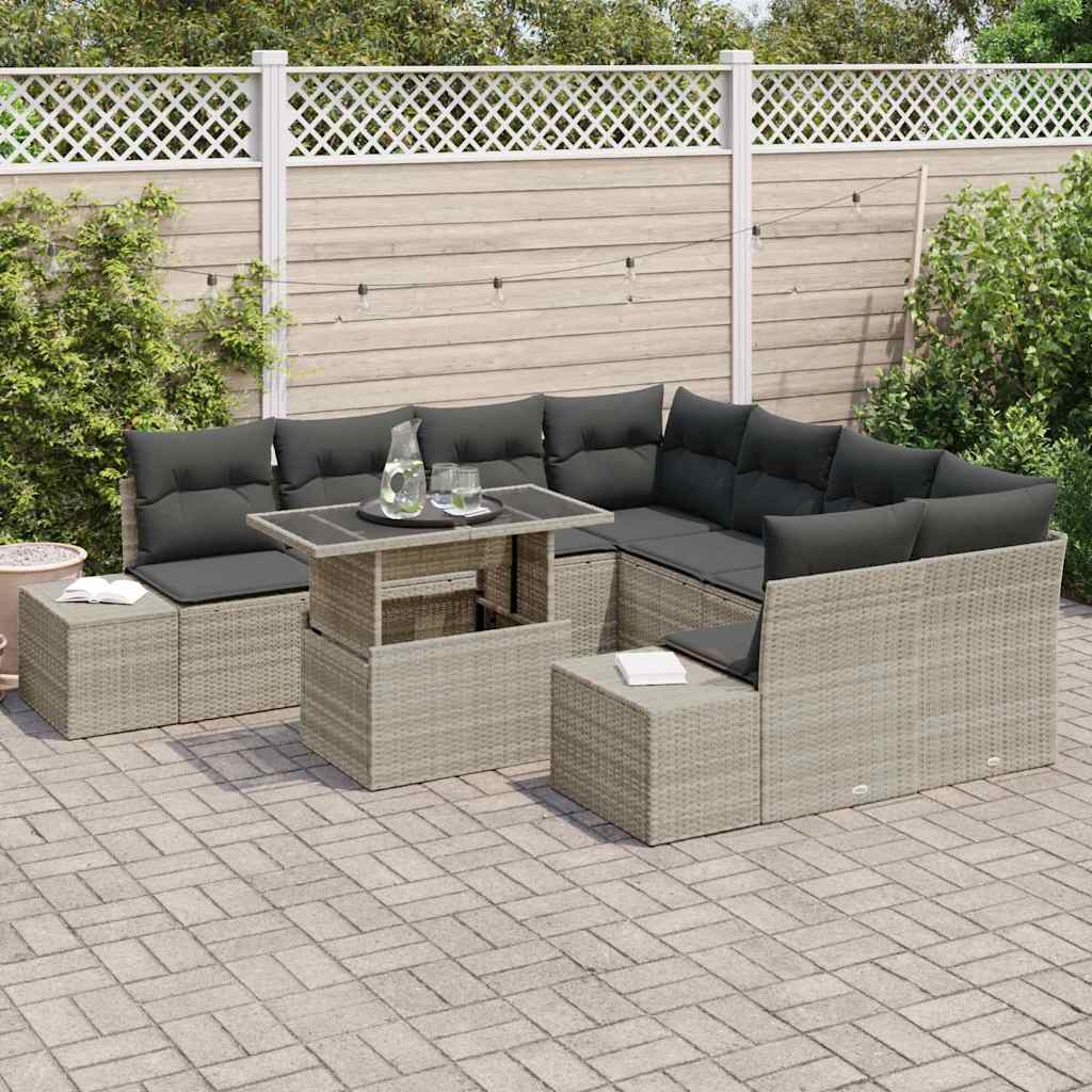 Conjunto de sofá de jardín 9 pcs Gris Claro ratán sintético