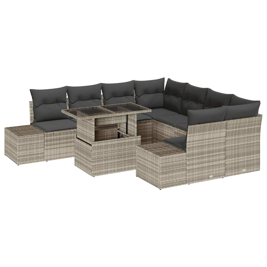 Conjunto de sofá de jardín 9 pcs Gris Claro ratán sintético