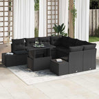 Conjunto de sofá de jardín 9 pcs Negro ratán sintético
