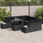 Conjunto de sofá de jardín 9 pcs Negro ratán sintético