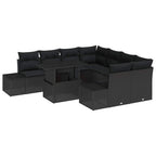 Conjunto de sofá de jardín 9 pcs Negro ratán sintético