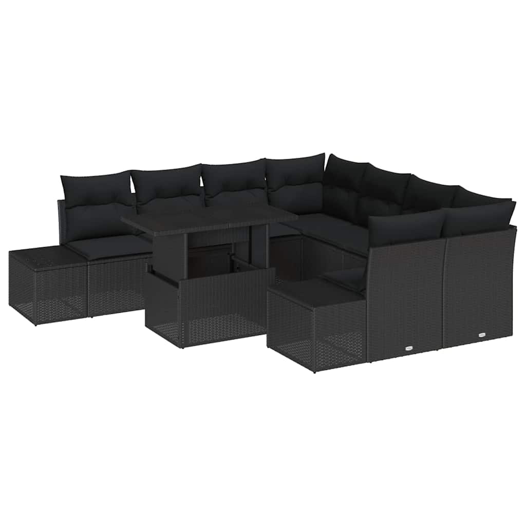 Conjunto de sofá de jardín 9 pcs Negro ratán sintético
