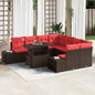 9-piece Garden Sofa Set Brown and Red Synthetic Rattan
