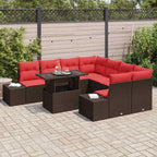 Conjunto de sofá de jardín 9 pcs Marrón y Rojo ratán sintético