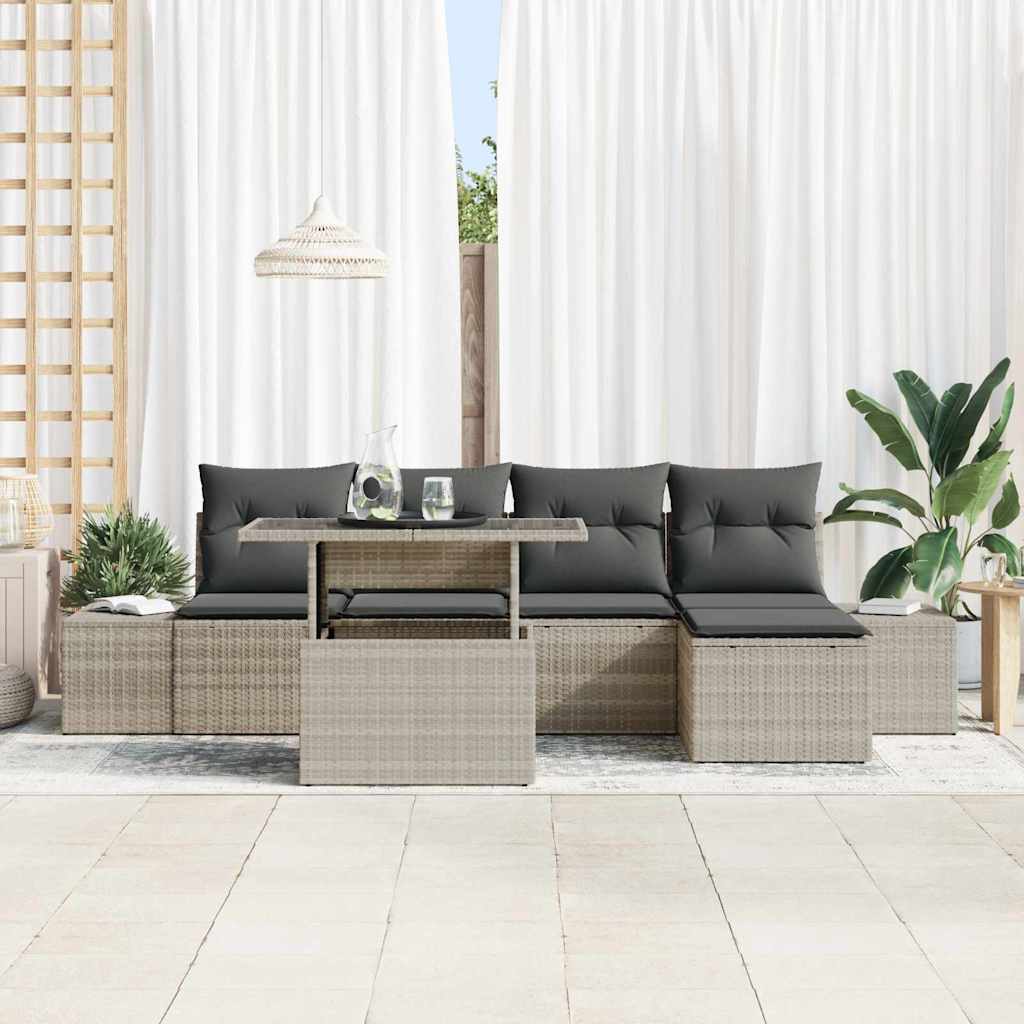 Conjunto de sofá de jardín 6 pcs Gris Claro ratán sintético