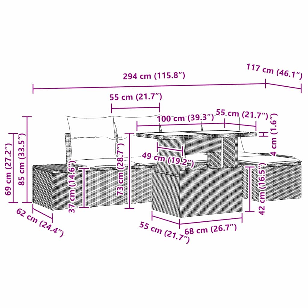 Conjunto de sofá de jardín 6 pcs Gris Claro ratán sintético