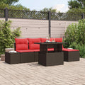 Conjunto de sofá de jardín 6 pcs Marrón y Rojo ratán sintético