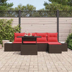 Conjunto de sofá de jardín 6 pcs Marrón y Rojo ratán sintético
