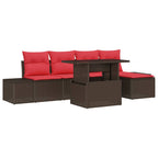 Conjunto de sofá de jardín 6 pcs Marrón y Rojo ratán sintético