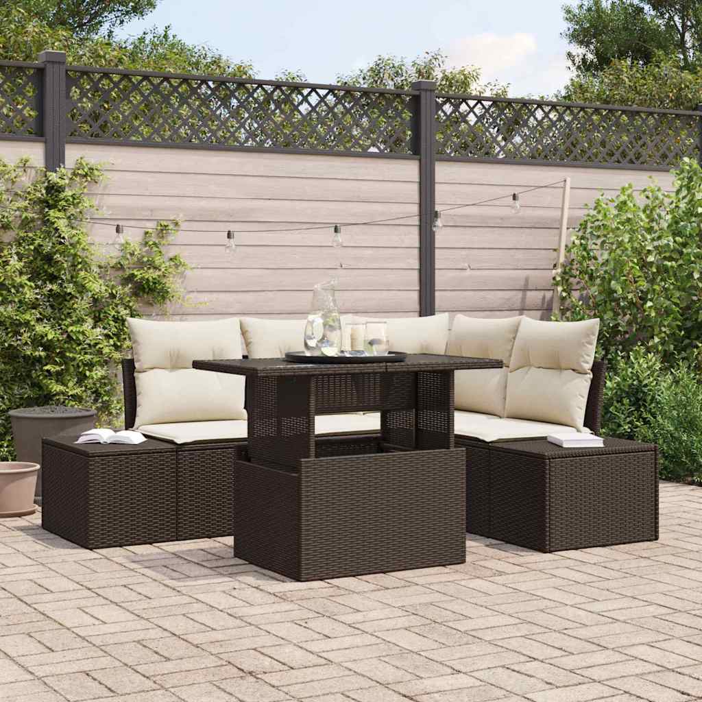 Conjunto de sofá de jardín 5 pcs Beige y Crema ratán sintético