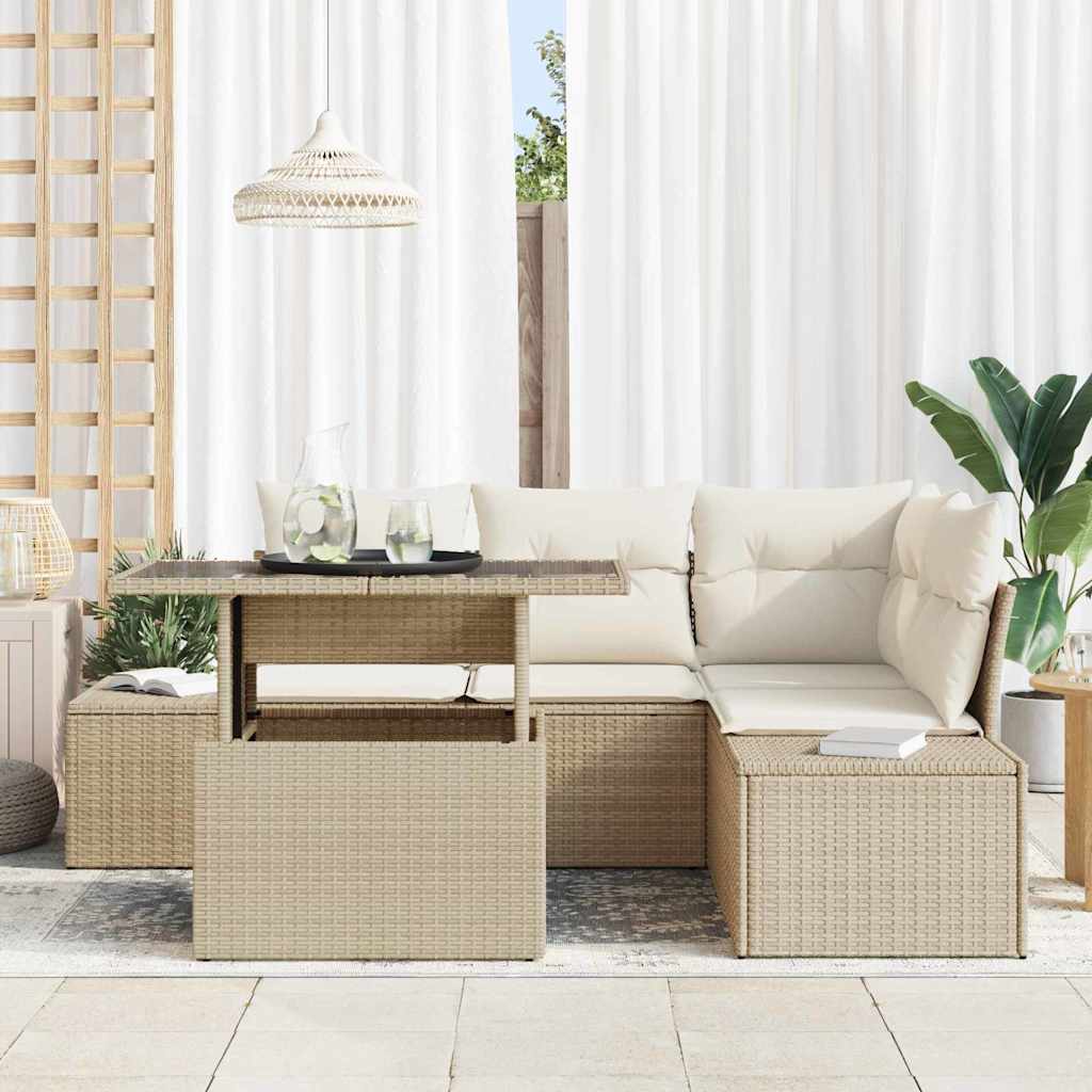 Conjunto de sofá de jardín 5 pcs Beige y Crema ratán sintético