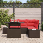 Conjunto de sofá de jardín 6 pcs Marrón y Rojo ratán sintético