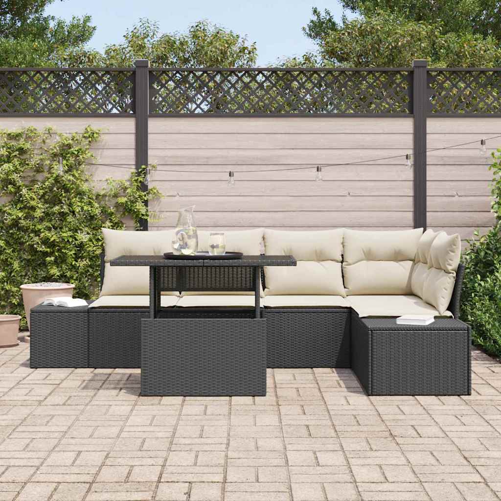 Conjunto de sofá de jardín con cojín 6 pcs Negro Poliratán